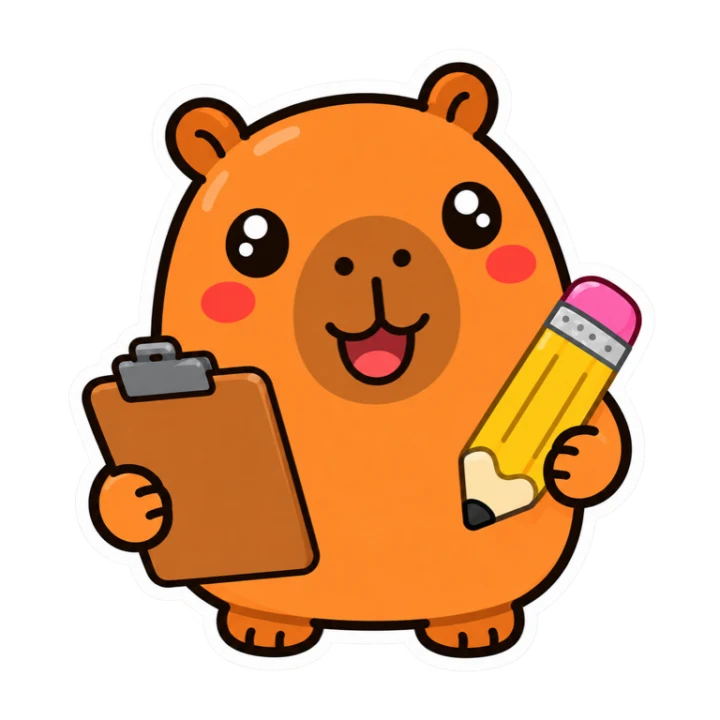 Capydose holding a clipboard and pencil